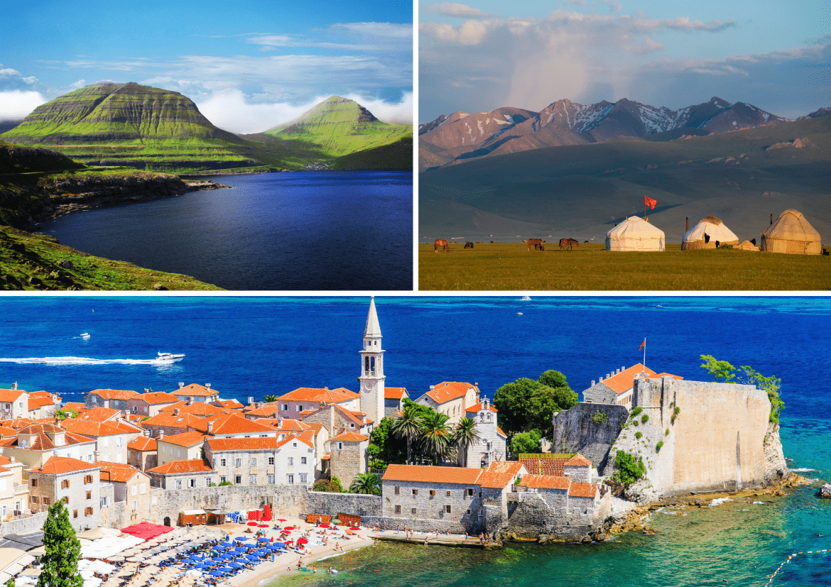 Montage photo des Îles Féroé, du Kirghizistan et du Monténégro proposé par l’équipe SO DIFFERENT